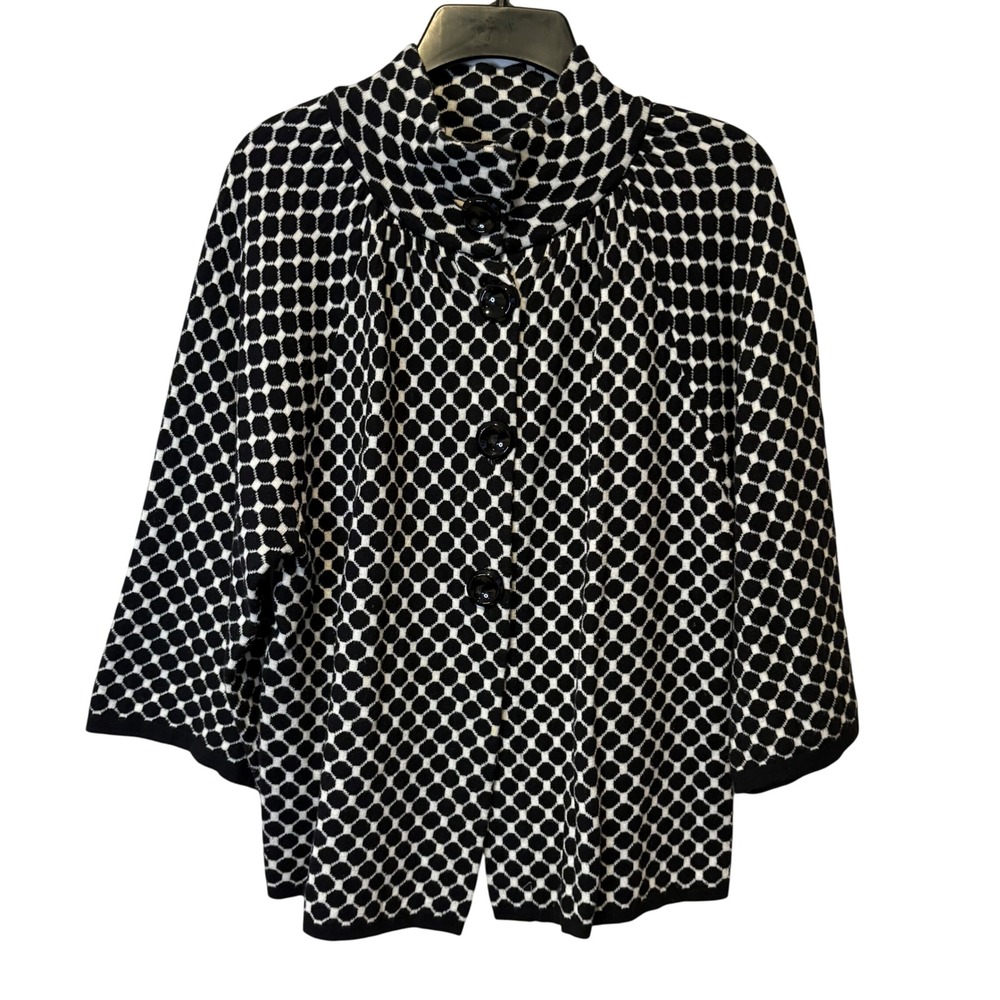 Chicos Black White Geometric Dot‎ Knit Collarless Jacket Womens Size 0